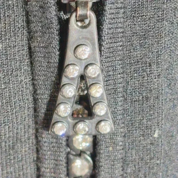 Cable knit sweater Unique Rhinestone Zipper sz L Black - Picture 6 of 7
